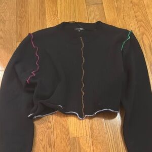 Papermoon Black Red Cropped Ruffled Hoodie